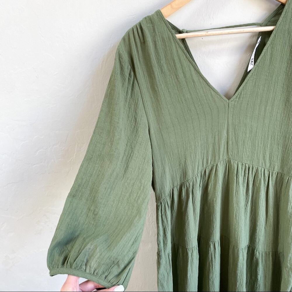 Zara Green Tiered Textured Midi Dress Size XS - Picture 6 of 10